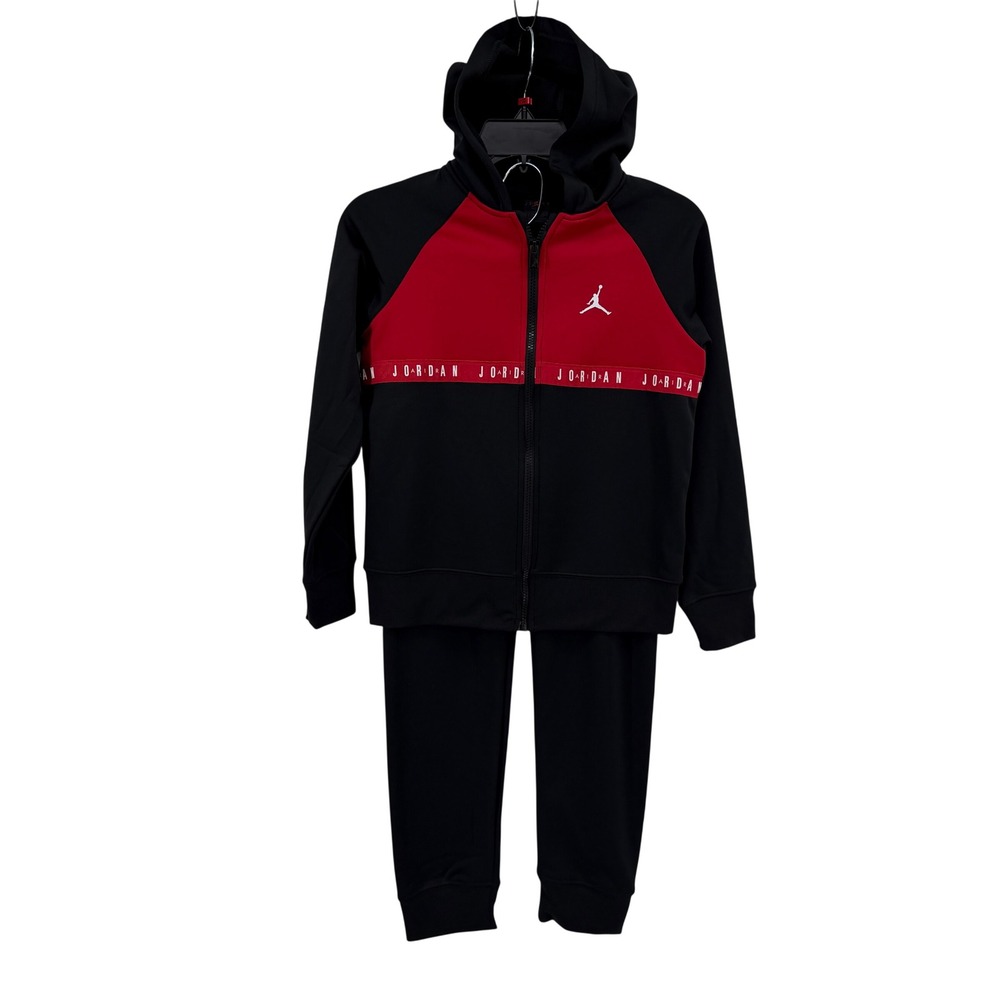 Jordan Boys 2-Piece Set Black Red Full Zip Hoodie Joggers Size 10